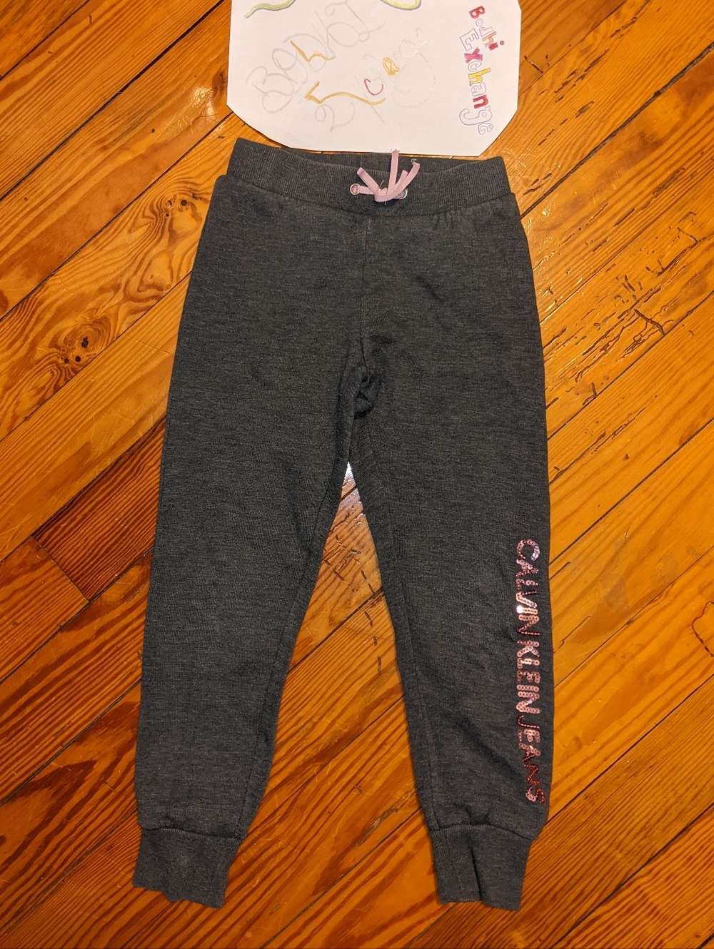 Calvin Klein Kids Gray Jogger Pants with Pink Logo
